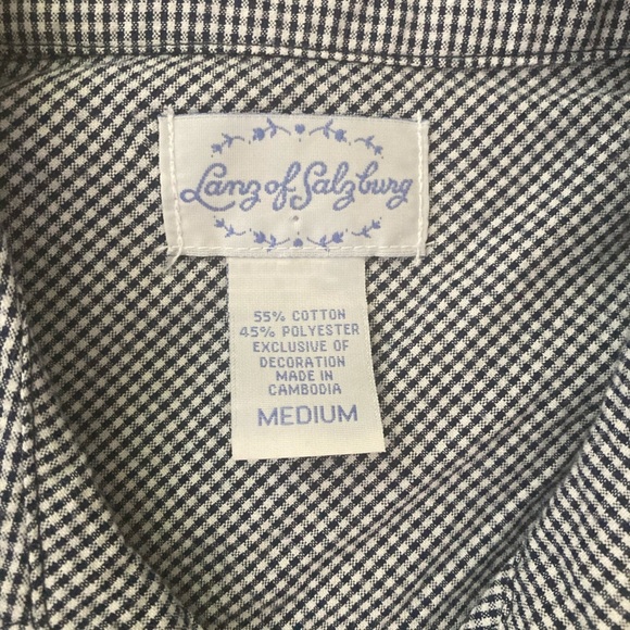 Lanz of Salzburg Pajama Set with Robe Seersucker Blue White Check Lace Trim - Picture 13 of 15